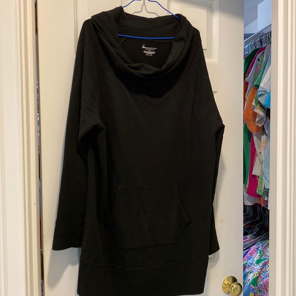 Black, Cowl neck sweatshirt tunic with big front pocket. Lane Bryant size 14/16